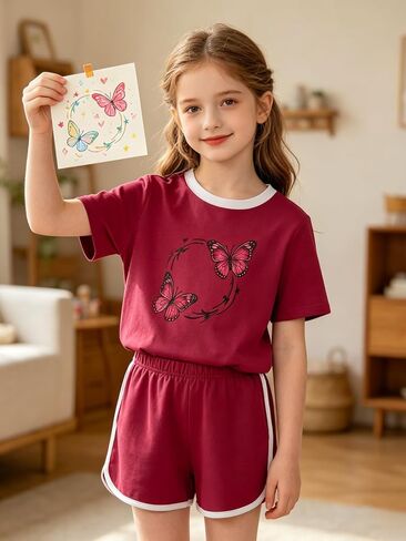 Size 7 14 Girls Summer Outfits 2 Piece Short Sleeve and Short Set Trendy Girl Outfits in Saudi Arabia