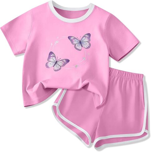 Size 7 14 Girls Summer Outfits 2 Piece Short Sleeve and Short Set Trendy Girl Outfits in Saudi Arabia