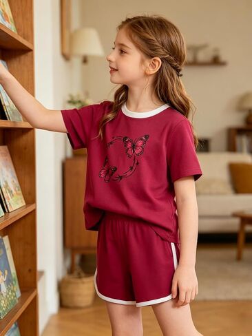 Size 7 14 Girls Summer Outfits 2 Piece Short Sleeve and Short Set Trendy Girl Outfits in Saudi Arabia