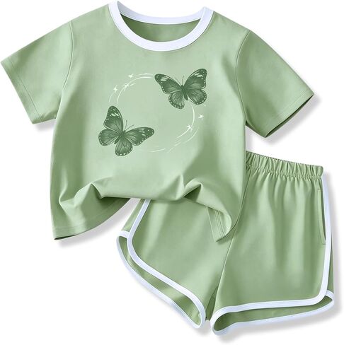 Size 7 14 Girls Summer Outfits 2 Piece Short Sleeve and Short Set Trendy Girl Outfits in Saudi Arabia