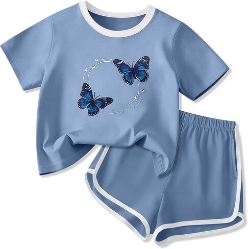 Size 7 14 Girls Summer Outfits 2 Piece Short Sleeve and Short Set Trendy Girl Outfits in Saudi Arabia