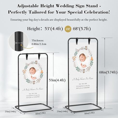 Wedding Welcome Sign Stand, Adjustable Welcome to Our Wedding Sign Holder with Poster Design & Leather Hanging Straps & Vine, Black Easel Stand for Welcome Sign, Party, Seating Charts, Wedding Decor in Kuwait