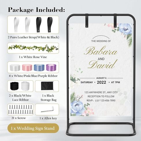 Wedding Welcome Sign Stand, Adjustable Welcome to Our Wedding Sign Holder with Poster Design & Leather Hanging Straps & Vine, Black Easel Stand for Welcome Sign, Party, Seating Charts, Wedding Decor in Kuwait