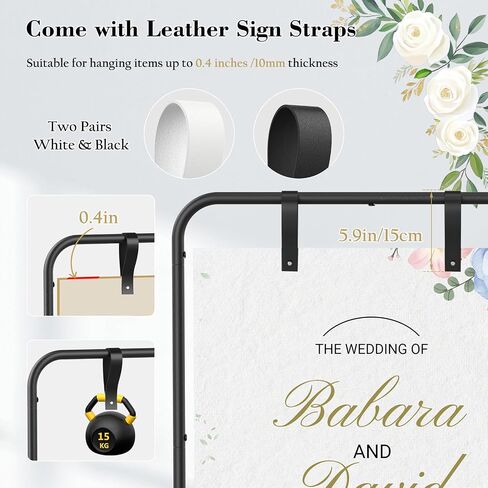 Wedding Welcome Sign Stand, Adjustable Welcome to Our Wedding Sign Holder with Poster Design & Leather Hanging Straps & Vine, Black Easel Stand for Welcome Sign, Party, Seating Charts, Wedding Decor in Kuwait