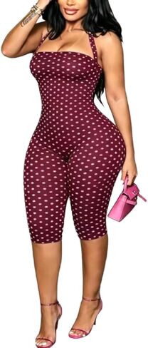 Sexy Bodycon Polka Dots Jumpsuit For Women Sleeveless Halter Neck Capri One Piece Street Club Night Out Date Night Set in Saudi Arabia