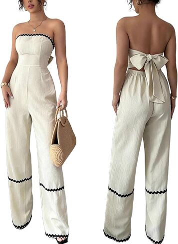 Womens Cute Sleeveless Jumpsuit Off Shoulder Summer Vacation Romper Bow Tie Hoolow Out Outfits Strap Ruffle Beach Wear in Saudi Arabia