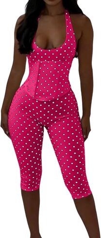 Women Sexy Jumpsuit Polka Dot Print Halter Neck Backless Back Cross Bodycon Rompers Outfits in Saudi Arabia