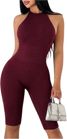 Milumia Women's Sexy Backless Halter Jumpsuit Sleeveless Bodycon Bermuda Shorts Romper in Saudi Arabia