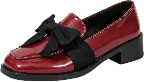 Womens Bowknot Low Block Heel Loafers Fashion Comfort Square Toe Slip On Dress Penny Loafers Daily Causal All Season in Saudi Arabia