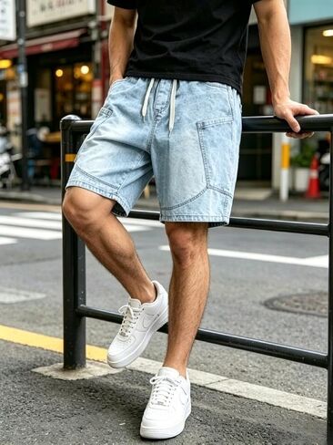 Men's Loose Fit Denim Cargo Shorts with Multi Pockets in Kuwait