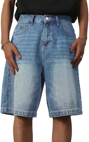 شورت جينز فضفاض للرجال، Y2K Jorts Hip Hop، شورت دينم رجالي فضفاض مناسب لفصل الصيف ملابس الشارع الشهير in Kuwait