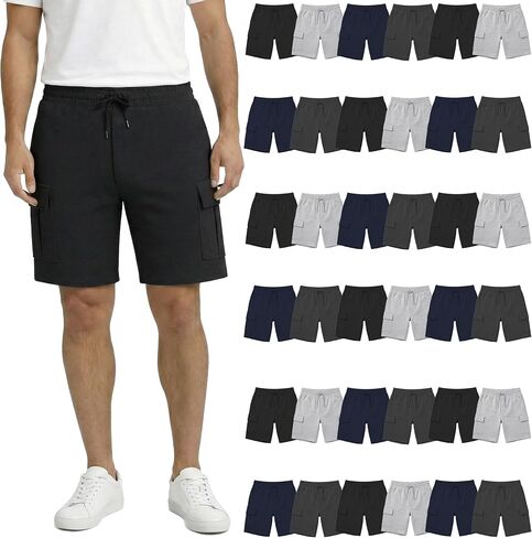 Yacht & Smith 36 Pack Mens 5 Pocket Fleece Cargo Shorts, Cotton, Drawstring,Wholesale Bulk Athletic Lounge Short in Kuwait
