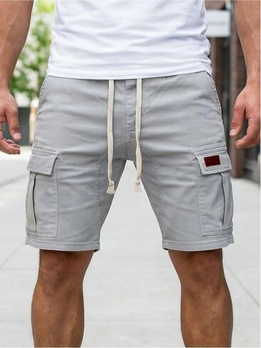 Men's Cargo Shorts Drawstring Elastic Waist Workout Gym Jogger with Pockets in Kuwait