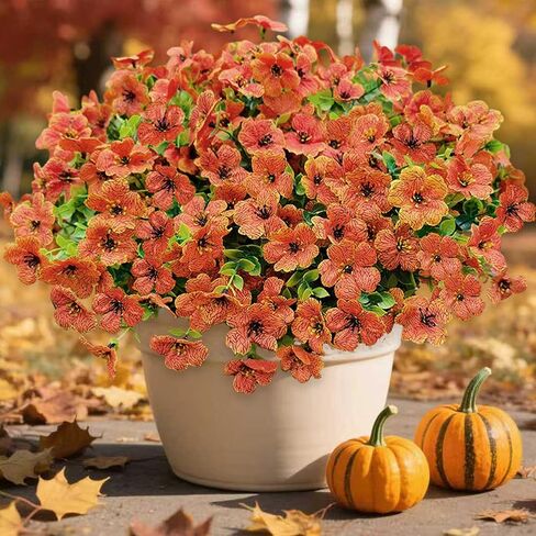 20 Pcs Artificial Plants Outdoor Fake Grass UV Resistant Faux Outdoor Plant, Artificial Greenery Stems Bushes Fake Plants for Spring Summer Fall Decor Fake Mums Fall Flowers Garden Home Decor, Red in Saudi Arabia