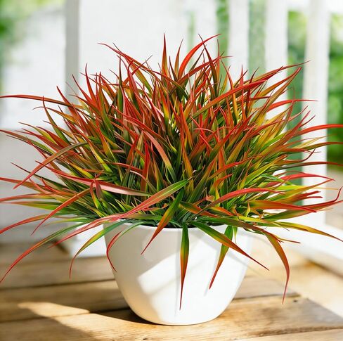 20 Pcs Artificial Plants Outdoor Fake Grass UV Resistant Faux Outdoor Plant, Artificial Greenery Stems Bushes Fake Plants for Spring Summer Fall Decor Fake Mums Fall Flowers Garden Home Decor, Red in Saudi Arabia