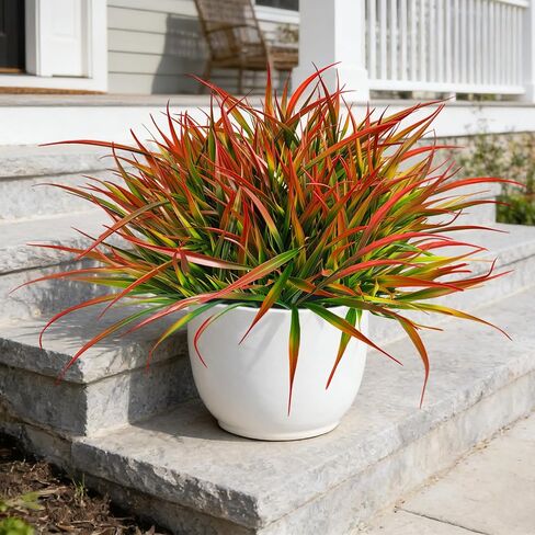 20 Pcs Artificial Plants Outdoor Fake Grass UV Resistant Faux Outdoor Plant, Artificial Greenery Stems Bushes Fake Plants for Spring Summer Fall Decor Fake Mums Fall Flowers Garden Home Decor, Red in Saudi Arabia