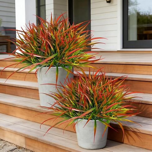 20 Pcs Artificial Plants Outdoor Fake Grass UV Resistant Faux Outdoor Plant, Artificial Greenery Stems Bushes Fake Plants for Spring Summer Fall Decor Fake Mums Fall Flowers Garden Home Decor, Red in Saudi Arabia