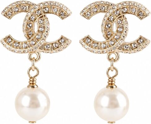 Gold Tone Crystal Pearl Drop Earrings Faux Pearl Pendant Jewelry for Women – Wedding Party Evening Wear in Kuwait