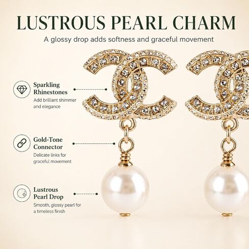 Gold Tone Crystal Pearl Drop Earrings Faux Pearl Pendant Jewelry for Women – Wedding Party Evening Wear in Kuwait