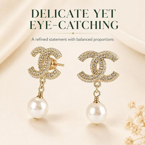 Gold Tone Crystal Pearl Drop Earrings Faux Pearl Pendant Jewelry for Women – Wedding Party Evening Wear in Kuwait