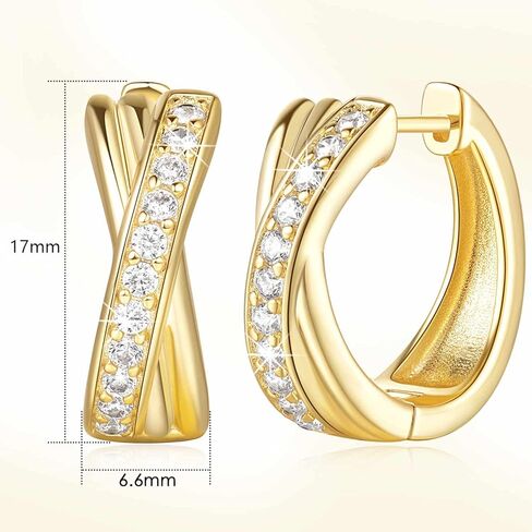 Gold Hoop Earrings 14K Gold Earrings for Women Thick Small Diamond 14K Gold Hoop Earrings for Women X-shaped Huggie Earrings 17mm in Saudi Arabia