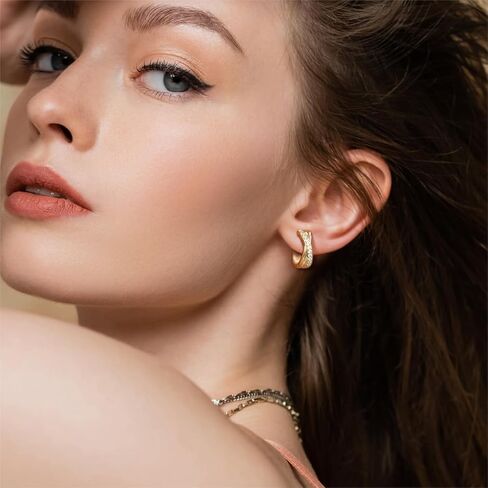 Gold Hoop Earrings 14K Gold Earrings for Women Thick Small Diamond 14K Gold Hoop Earrings for Women X-shaped Huggie Earrings 17mm in Saudi Arabia