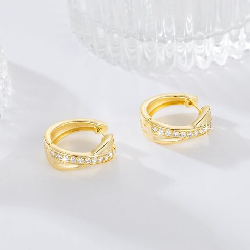 Gold Hoop Earrings 14K Gold Earrings for Women Thick Small Diamond 14K Gold Hoop Earrings for Women X-shaped Huggie Earrings 17mm in Saudi Arabia