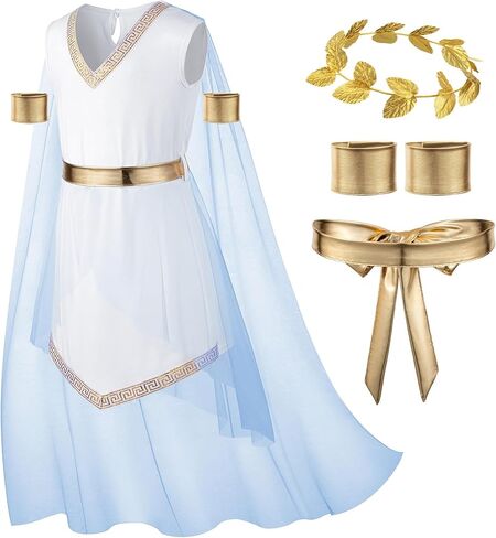 Girl's Toga Dress Greek God Outfit Roman Robe Cosplay Halloween Costume Accessories Set in Saudi Arabia