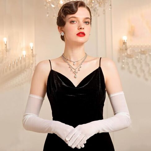 Women's Sheer Mesh Gloves 1920s Long Opera Gloves Costume Wedding Prom Tea Party Dance Gloves in Saudi Arabia