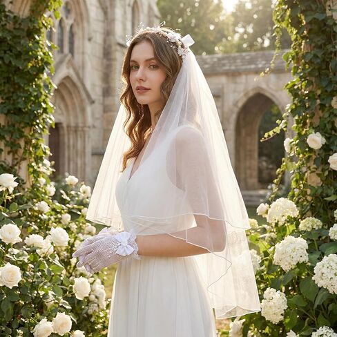 5 Pcs First Communion Veils Set 1st Communion Accessory Floral Wreath Faux Pearl Cross Bracelet White Bowknot Gloves Lace Trim Socks for Ceremony Wedding Party in Saudi Arabia