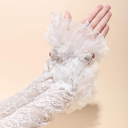 Women's Long Fingerless Lace Gloves Goth Lolita Sheer Mesh Ruffle Arm Sleeves for Opera Wedding Masquerade Dress in Saudi Arabia