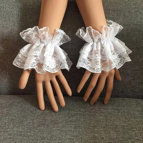 Lolita Short Lace Fingerless Glove White Lace Sexy Elastic Tulle Hand Sleeve for Women Girls Halloween Wedding Masquerade Nightclub Tea Party Costume Accessories in Saudi Arabia