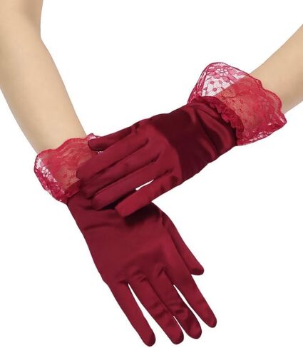 Women's Short Satin Wedding Gloves Lace Gloves with Ruffle for Tea Party Banquet 1920s Flapper Costume in Saudi Arabia