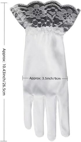 Women's Short Satin Wedding Gloves Lace Gloves with Ruffle for Tea Party Banquet 1920s Flapper Costume in Saudi Arabia