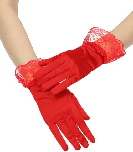Women's Short Satin Wedding Gloves Lace Gloves with Ruffle for Tea Party Banquet 1920s Flapper Costume in Saudi Arabia