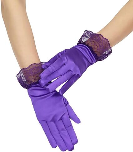 Women's Short Satin Wedding Gloves Lace Gloves with Ruffle for Tea Party Banquet 1920s Flapper Costume in Saudi Arabia