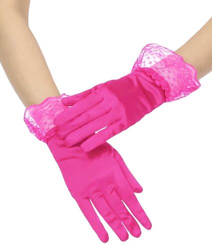 Women's Short Satin Wedding Gloves Lace Gloves with Ruffle for Tea Party Banquet 1920s Flapper Costume in Saudi Arabia