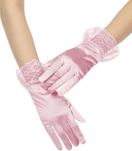 Women's Short Satin Wedding Gloves Lace Gloves with Ruffle for Tea Party Banquet 1920s Flapper Costume in Saudi Arabia