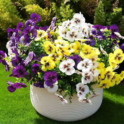 Fanfantoey Artificial Flowers for Outdoors,UV Resistant Fake Flowers Silk Pansy for Outside Porch Yard Patio Home Decor in Saudi Arabia