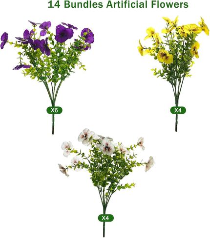 Fanfantoey Artificial Flowers for Outdoors,UV Resistant Fake Flowers Silk Pansy for Outside Porch Yard Patio Home Decor in Saudi Arabia