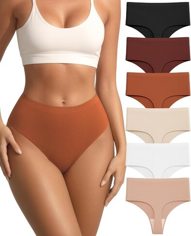 tichers Seamless Thongs for Women High Waisted Underwear 6 Pack | Seamless Thongs, High Waisted Thongs, Womens Underwear, Breathable Underwear, Wear with Yoga Pants，Pairs with Bodycon Skirts in Saudi Arabia