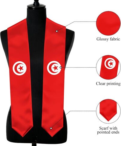Tunisia Flag Graduation Stole, Tunisia Graduation Sash Scarf for Study Aboard International Students in Saudi Arabia