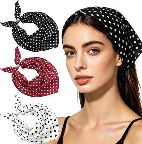 3 Pcs Polka Dot Triangle Head Scarf for Women Girls Boho Vintage Head Wraps Hair Bandana Retro Neck Scarves, Daily Fashion Hair Accessories for Thin Thick Curly Straight Hair for Travel Yoga Party in Saudi Arabia