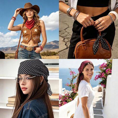 3 Pcs Polka Dot Triangle Head Scarf for Women Girls Boho Vintage Head Wraps Hair Bandana Retro Neck Scarves, Daily Fashion Hair Accessories for Thin Thick Curly Straight Hair for Travel Yoga Party in Saudi Arabia