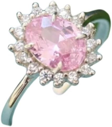 Princess Diana Style Halo Promise Ring 925 Sterling Silver Oval Pink Sapphire Ring Vintage-Inspired Handmade Jewelry Valentine Gift for Her in Saudi Arabia