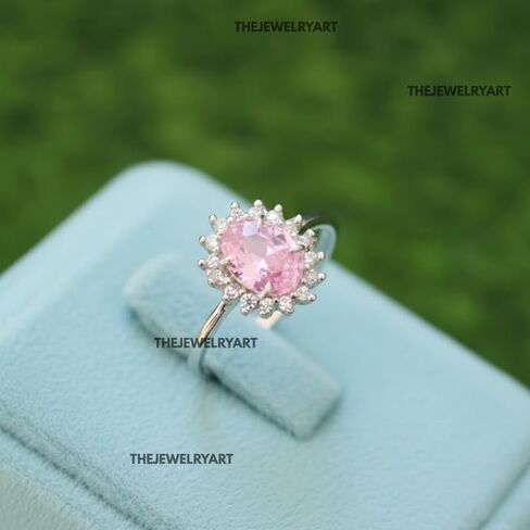 Princess Diana Style Halo Promise Ring 925 Sterling Silver Oval Pink Sapphire Ring Vintage-Inspired Handmade Jewelry Valentine Gift for Her in Saudi Arabia