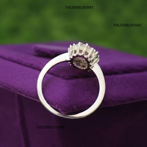 Princess Diana Style Halo Promise Ring 925 Sterling Silver Oval Pink Sapphire Ring Vintage-Inspired Handmade Jewelry Valentine Gift for Her in Saudi Arabia