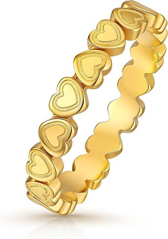 14K Gold Plated Ring for Women Stainless steel Gold Heart Ring Classic Stackable Promise Ring/Wedding Ring/Eternal Ring Waterproof Rings Statement Minimalist, An Ideal Choice for Everyday Wear and As a Gift. Size 5-9 in Kuwait