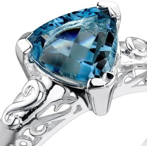 بيورا لندن الأزرق توباز انتقل معرض سوليتير خاتم للنساء 925 الفضة الاسترليني، الأحجار الكريمة الطبيعية، 2 قيراط تريليون الشكل 8 مم، حجم 6، خاتم جوهرة ديسمبر، وعد، خطوبة، خاتم الزفاف in Kuwait
