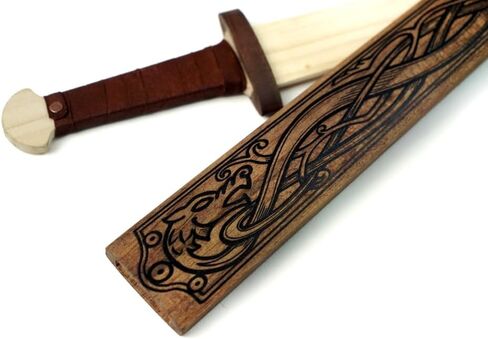 Dark Brown Sturdy Wooden Mini Toy Viking Sword with Leather Wrapped Handle in Saudi Arabia